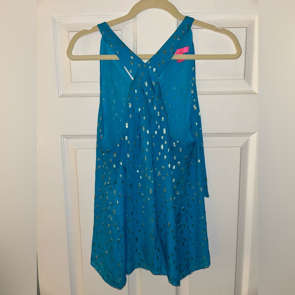 BNWOT Lilly Pulitzer Blue and Gold Sleeveless Tank. Size Large.